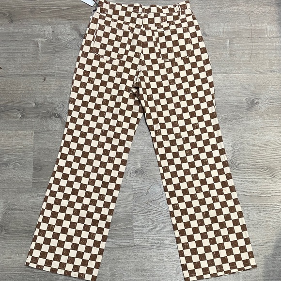 Brown and Cream Checkered Flare Pants - Picture 3 of 3